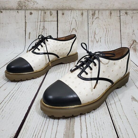 Charlotte Olympia Derby Oxford Womens Size 39 US 9 Ostrich Embossed Leather - Picture 1 of 13